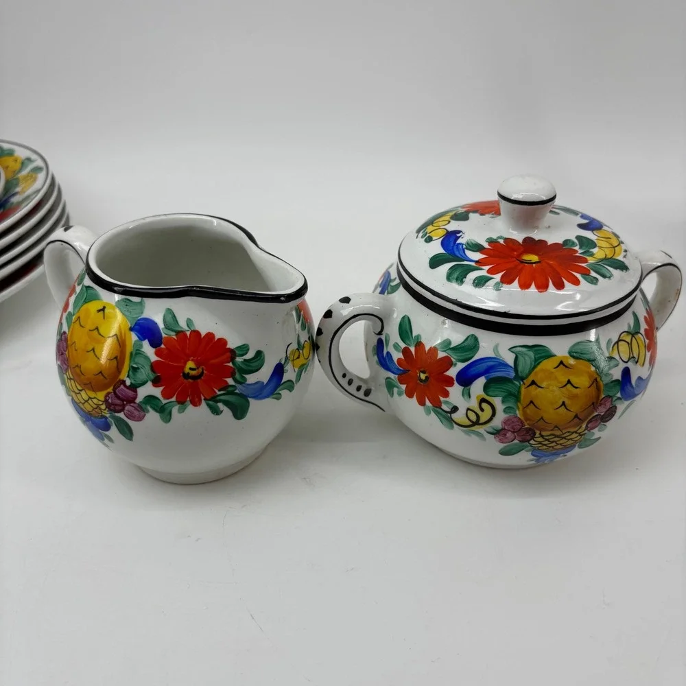 Vtg #1796 De Luxe H. & N. Germany Hand Painted Ceramic Creamer Sugar Majolica